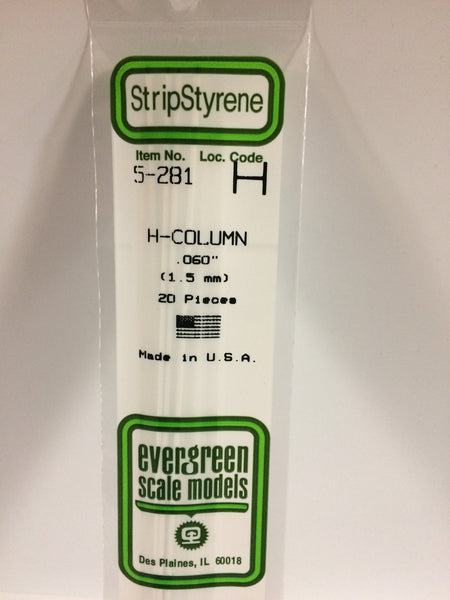 281 - .060 (1.5mm) OPAQUE WHITE POLYSTYRENE H - COLUMN - Evergreen Scale  Models