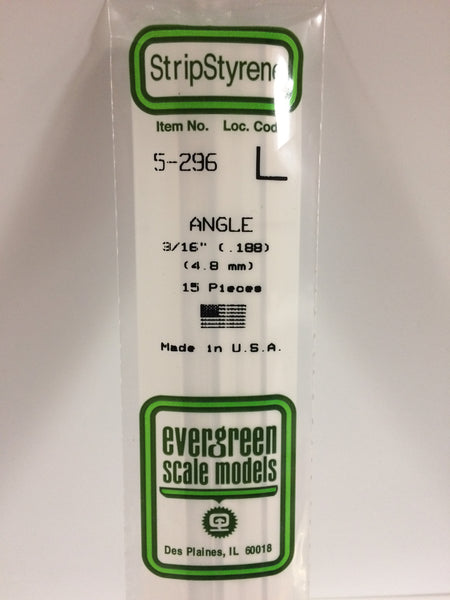 296 - .188"  (4.8mm) OPAQUE WHITE POLYSTYRENE ANGLE