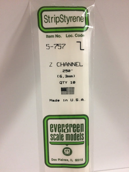 757 - .250"  (6.3mm) OPAQUE WHITE POLYSTYRENE Z CHANNEL