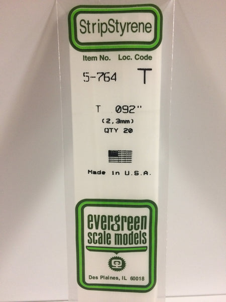 764 - .092"  (2.3mm) OPAQUE WHITE POLYSTYRENE T SHAPE
