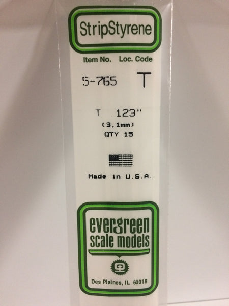 765 - .123"  (3.1mm) OPAQUE WHITE POLYSTYRENE T SHAPE