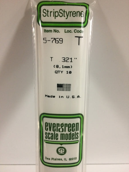 769 - .321"  (8.1mm) OPAQUE WHITE POLYSTYRENE T SHAPE