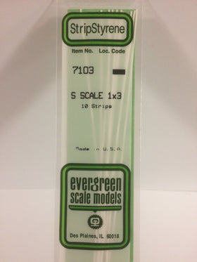 7103 - .015" X .047" OPAQUE WHITE POLYSTYRENE S SCALE STRIPS ( 1 X 3 )