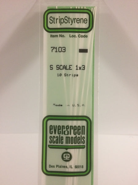 7103 - .015" X .047" OPAQUE WHITE POLYSTYRENE S SCALE STRIPS ( 1 X 3 )