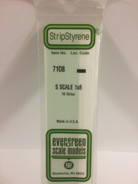 7108 - .015" X .125" OPAQUE WHITE POLYSTYRENE S SCALE STRIPS ( 1 X 8 )