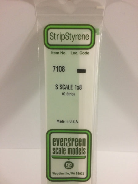 7108 - .015" X .125" OPAQUE WHITE POLYSTYRENE S SCALE STRIPS ( 1 X 8 )