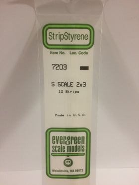 7203 - .030" X .047" OPAQUE WHITE POLYSTYRENE S SCALE STRIPS ( 2 X 3 )
