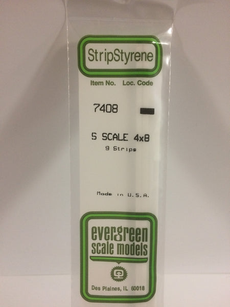 7408 - .062" X .125" OPAQUE WHITE POLYSTYRENE S SCALE STRIPS (4X8)