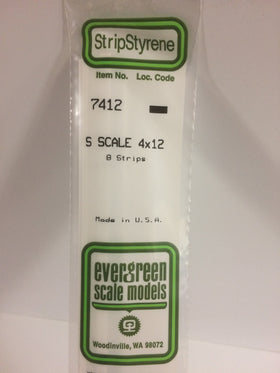 7412 - .062" X .188" OPAQUE WHITE POLYSTYRENE S SCALE STRIPS (4X12)