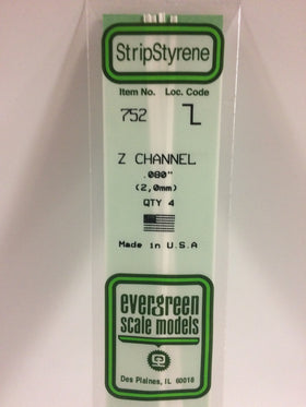 752 - .080"  (2.0mm) OPAQUE WHITE POLYSTYRENE Z CHANNEL