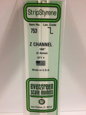 753 - .100"  (2.5mm) OPAQUE WHITE POLYSTYRENE Z CHANNEL