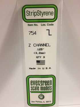 754 - .125"  (3.2mm) OPAQUE WHITE POLYSTYRENE Z CHANNEL