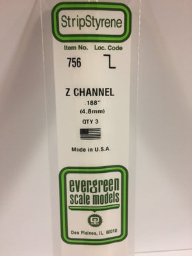 756 - .188"  (4.8mm) OPAQUE WHITE POLYSTYRENE Z CHANNEL