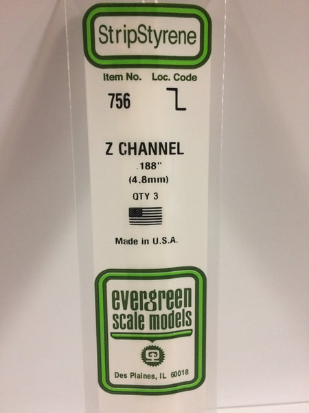 756 - .188"  (4.8mm) OPAQUE WHITE POLYSTYRENE Z CHANNEL