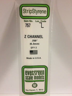757 - .250"  (6.3mm) OPAQUE WHITE POLYSTYRENE Z CHANNEL