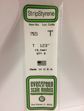 765 - .123"  (3.1mm) OPAQUE WHITE POLYSTYRENE T SHAPE