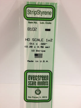 8102 - .011" X .022" OPAQUE WHITE POLYSTYRENE HO SCALE STRIPS (1X2)