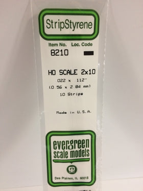 8210 - .022" X .112" / .6mm X 2.8mm OPAQUE WHITE POLYSTYRENE HO SCALE STRIPS (2X10)