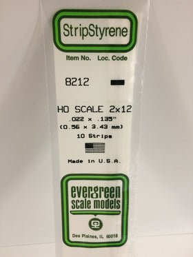 8212 - .022" X .135" / .6mm X 3.4mm OPAQUE WHITE POLYSTYRENE HO SCALE STRIPS (2X12)