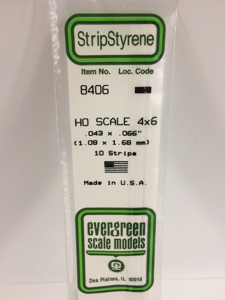 8406 - .043" X .066" / 1.1mm X 1.7mm OPAQUE WHITE POLYSTYRENE HO SCALE STRIPS (4X6)