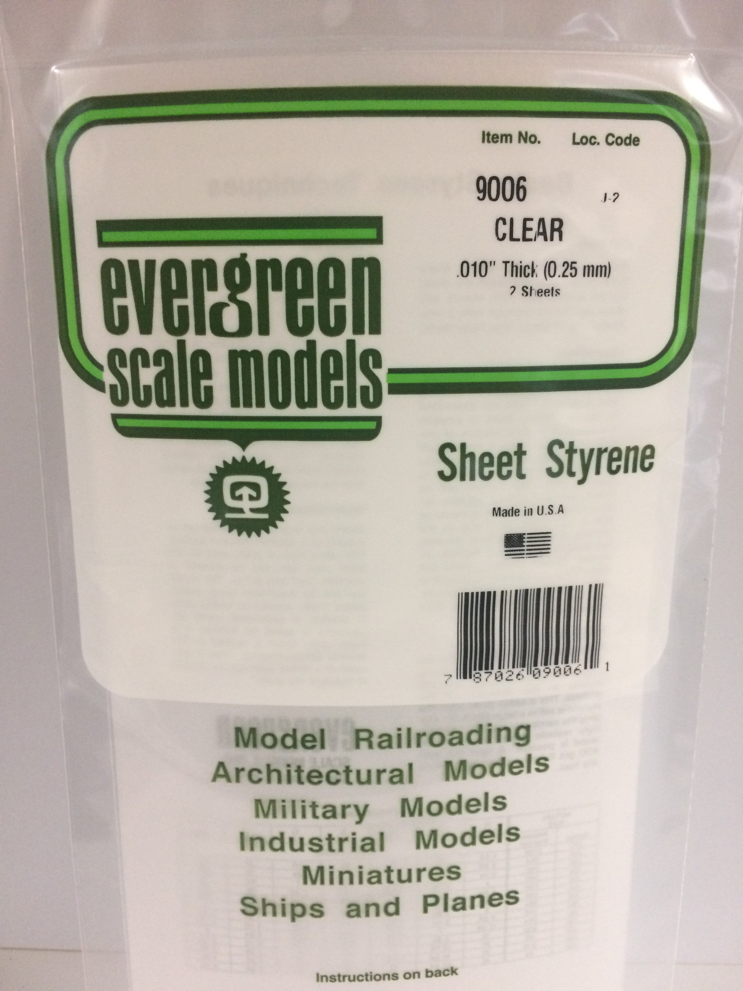 9006 - .010 CLEAR ORIENTED POLYSTYRENE SHEET - Evergreen Scale Models