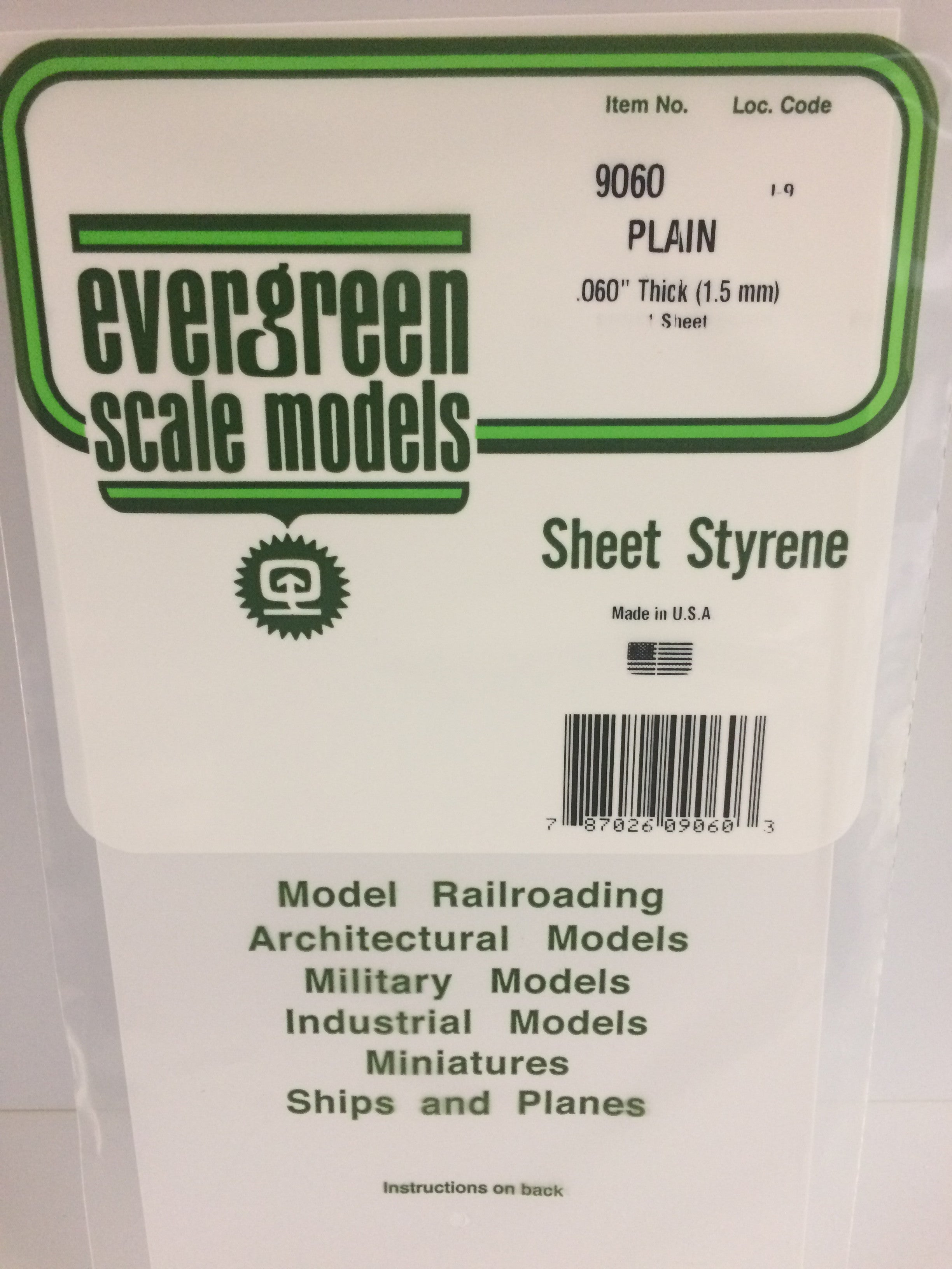 9060 - .060 (1.5mm) PLAIN OPAQUE WHITE POLYSTYRENE SHEET - Evergreen Scale  Models