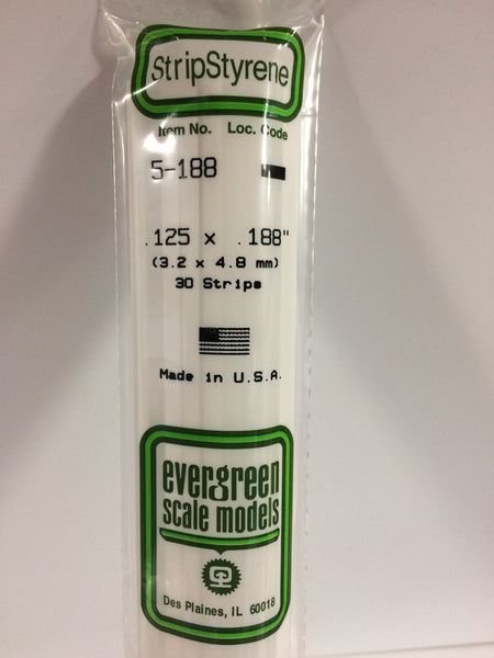 188 - .125" X .188" OPAQUE WHITE POLYSTYRENE STRIP