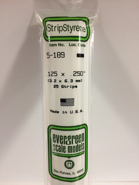 189 - .125" X .250" OPAQUE WHITE POLYSTYRENE STRIP