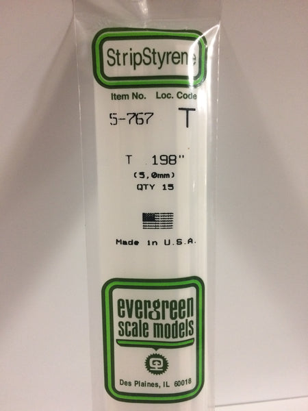 767 - .198"  (5.0mm) OPAQUE WHITE POLYSTYRENE T SHAPE