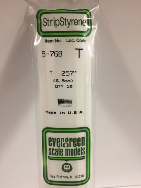 768 - .257"  (6.5mm) OPAQUE WHITE POLYSTYRENE T SHAPE